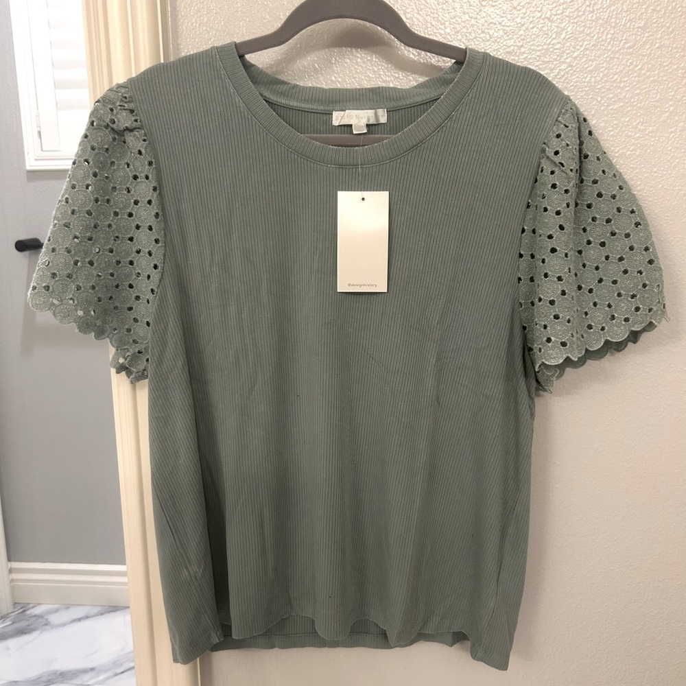 Design History Muni Eyelet Flutter Sleeve Knit Top -NWT
